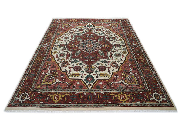 10x14 Rust, Ivory, Gold Color Hand Knotted Oushak Wool  Oriental Rug