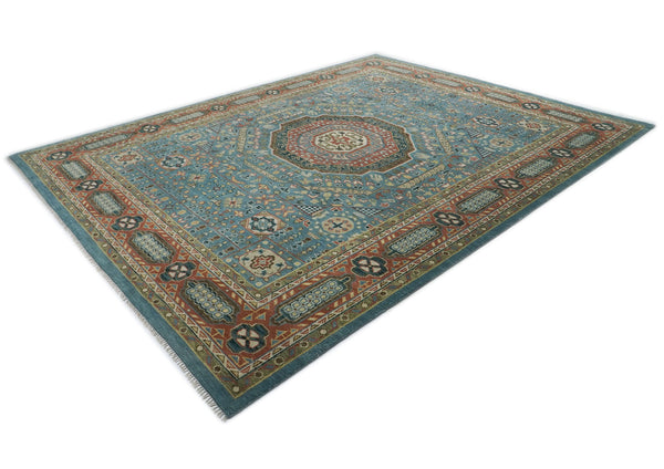 12x15 Blue, Rust, Green Color Hand Knotted Oushak Wool Traditional Oriental Rug