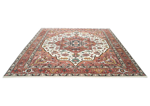 12x15 Rose, Ivory, Brown Color Hand Knotted Oushak Wool  Oriental Rug