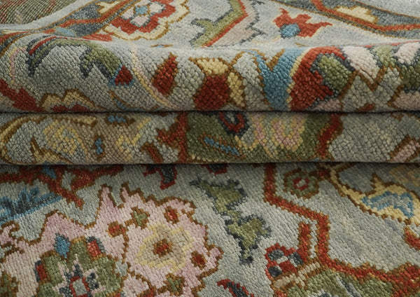 12x15 Mint, Lime, Burnt Orange Color Hand Knotted Oushak Wool Transitional Oriental Rug