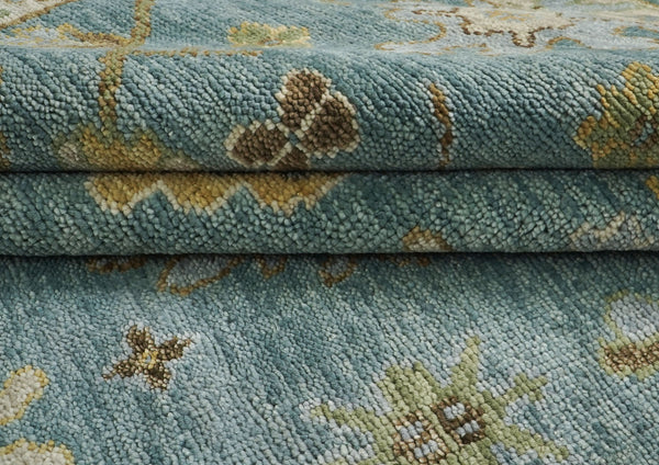 9x12 Celadon, Lime, Gold Color Hand Knotted Oushak Wool Arts and Crafts Oriental Rug