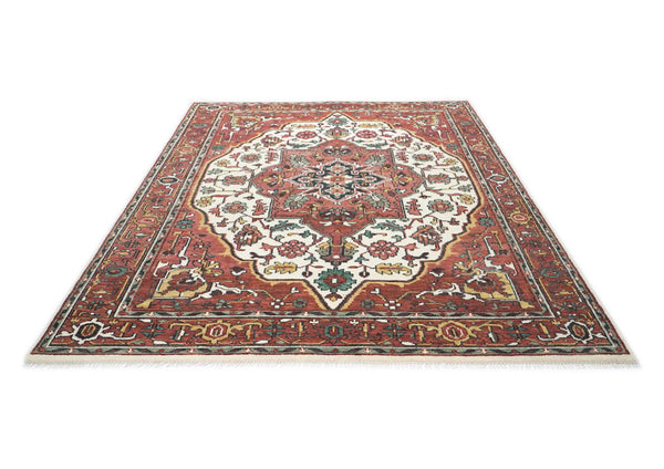 9x12 Rose, Rust, Ivory Color Hand Knotted Oushak Wool  Oriental Rug