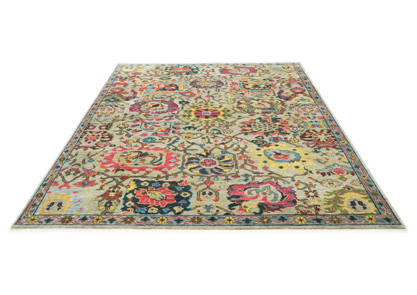 9x12 Mint, Gold, Lime Color Hand Knotted Oushak Wool Arts and Crafts Oriental Rug