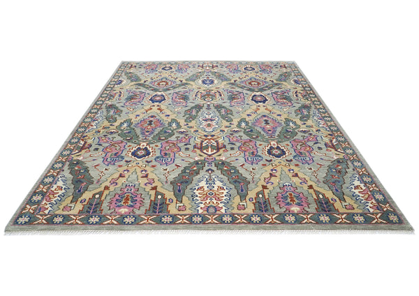 9x12 Slate, Gray, Pink Color Hand Knotted Oushak Wool Arts and Crafts Oriental Rug