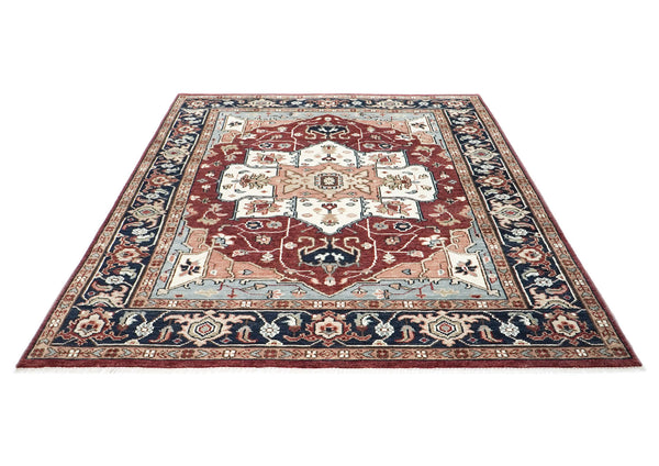 9x12 Rust, Ivory, Blue Color Hand Knotted Oushak Wool  Oriental Rug