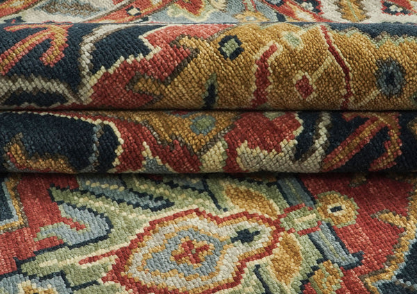 9x12 Blue, Burnt Orange, Gold Color Hand Knotted Oushak Wool Arts and Crafts Oriental Rug