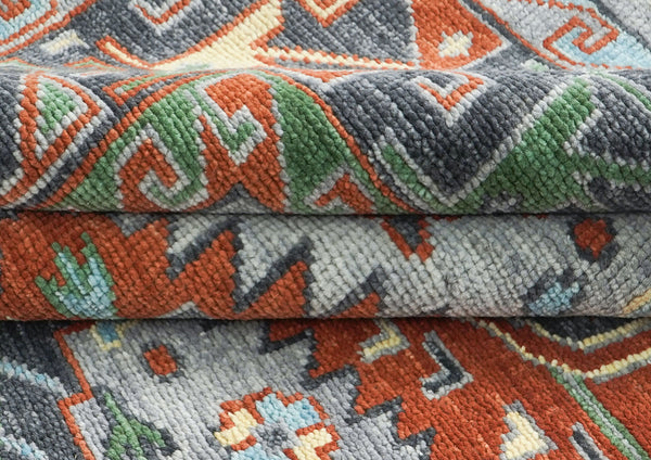 9x12 Slate, Blue, Burnt Orange Color Hand Knotted Oushak Wool Southwestern Oriental Rug