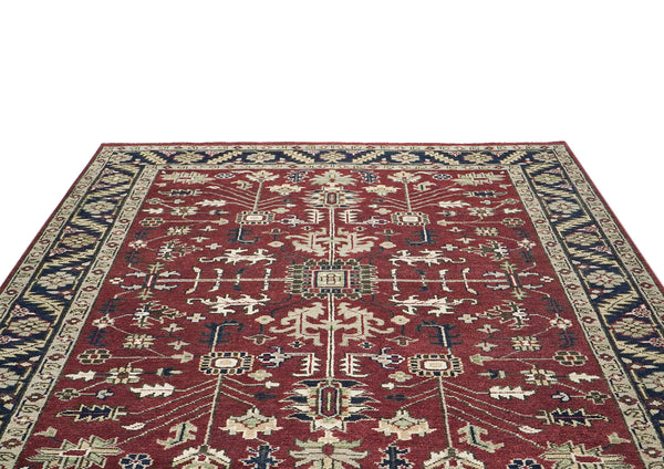 9x12 Rust, Navy, Beige Color Hand Knotted Oushak Wool Traditional Oriental Rug