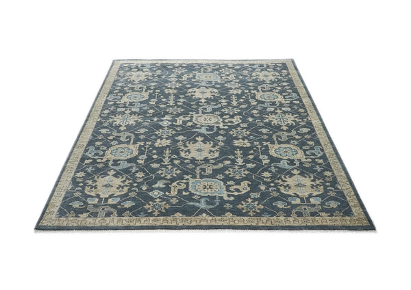 9x12 Blue, Beige, Gray Color Hand Knotted Oushak Wool Transitional Oriental Rug