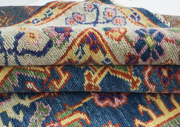 8x10 Navy, Gray, Biege Color Hand Knotted Oushak Wool Arts & Crafts Oriental Rug