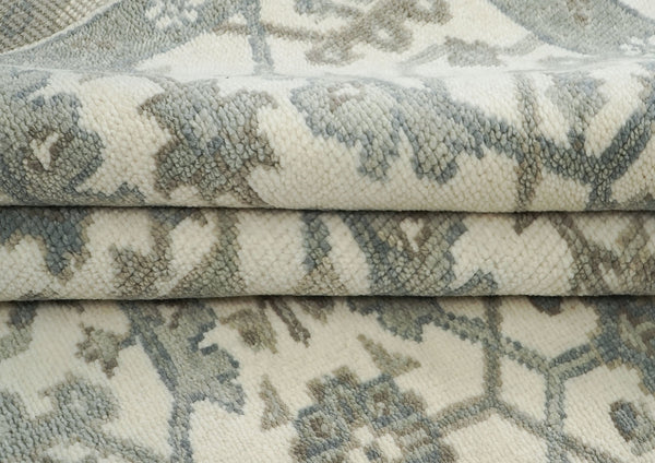 8x10 Ivory, Gray, Beige Color Hand Knotted Oushak Wool Transitional Oriental Rug