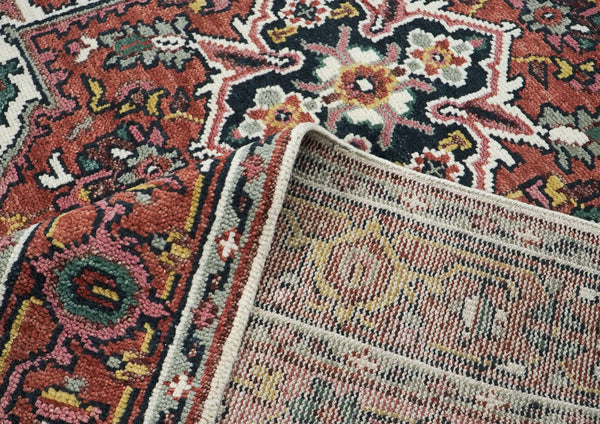 8x10 Pink, Ivory, Gold Color Hand Knotted Heriz Wool Traditional Oriental Rug