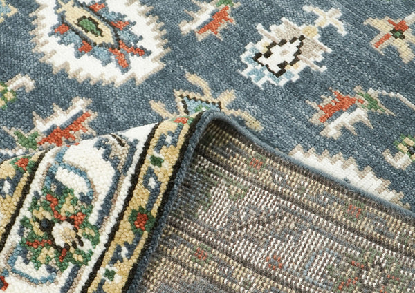 5x8 Slate, Ivory, Burnt Orange Go Color Hand Knotted Oushak Wool Arts & Crafts Oriental Rug