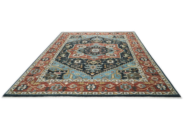 10x14 Blue, Burnt Orange, Aqua Color Hand Knotted Oushak Wool  Oriental Rug