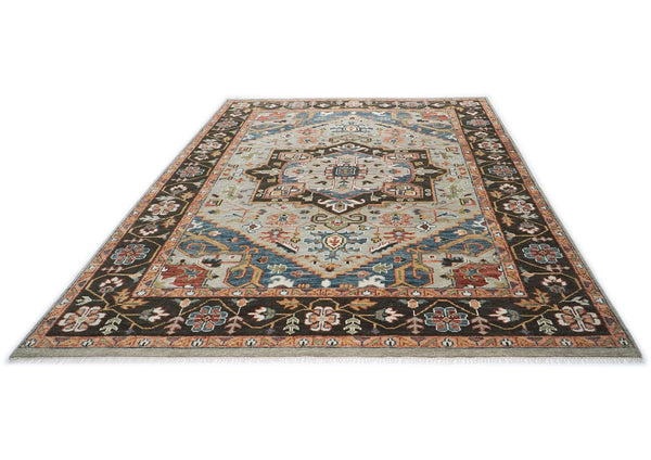 10x14 Gray, Dark Green, Blue Color Hand Knotted Oushak Wool  Oriental Rug
