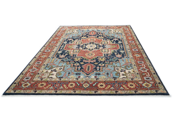 10x14 Rust, Navy, Ivory Color Hand Knotted Oushak Wool  Oriental Rug