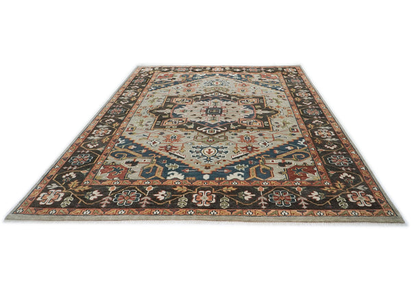 10x14 Gray, Green, Ivory Color Hand Knotted Oushak Wool  Oriental Rug
