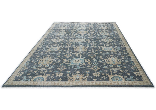 10x14 Blue, Beige, Tan Color Hand Knotted Oushak Wool Arts and Crafts Oriental Rug