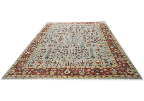 10x14 Slate, Burnt Orange, Tan Color Hand Knotted Oushak Wool Transitional Oriental Rug