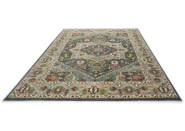 10x14 Gray, Slate, Aqua Color Hand Knotted Oushak Wool  Oriental Rug