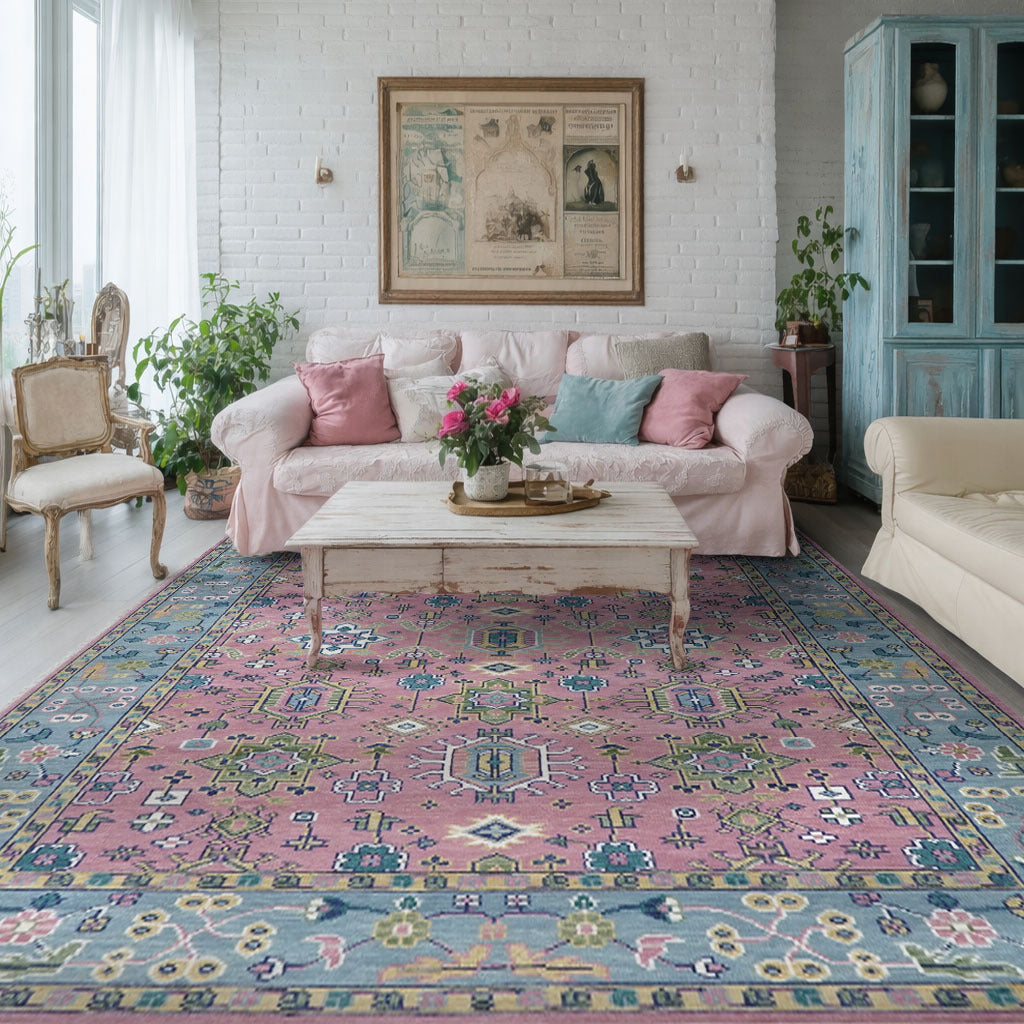 9'11"x14 Pink Oushak Transitional Hand Knotted Wool Oriental Area Rug