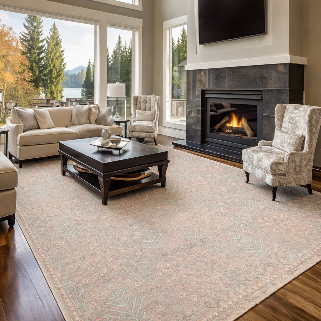 12x15 Rose, Aqua, Gray Hand Knotted Oushak Wool Transitional Oriental Area Rug