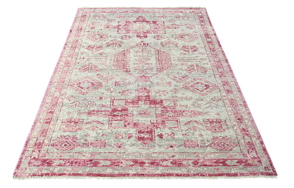 6x9 Gray, Beige, Pink Color Hand Knotted All-Over 100% Wool Traditional Oriental Rug