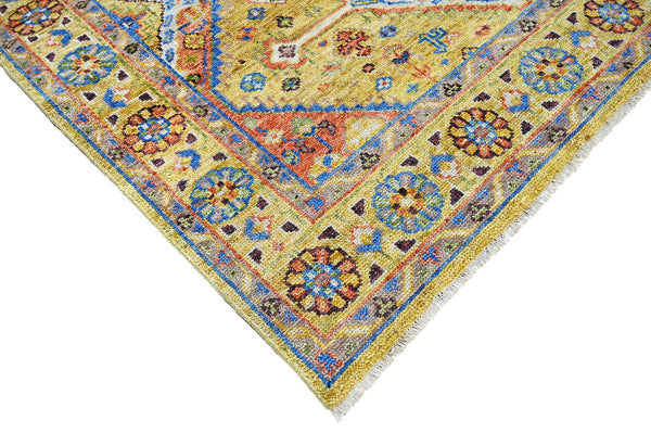 LoomBloom 6x9 Hand Knotted Indo Oushak  100% Wool Arts and Craft Traditional Oriental Area Rug Gold, Burnt Orange Color