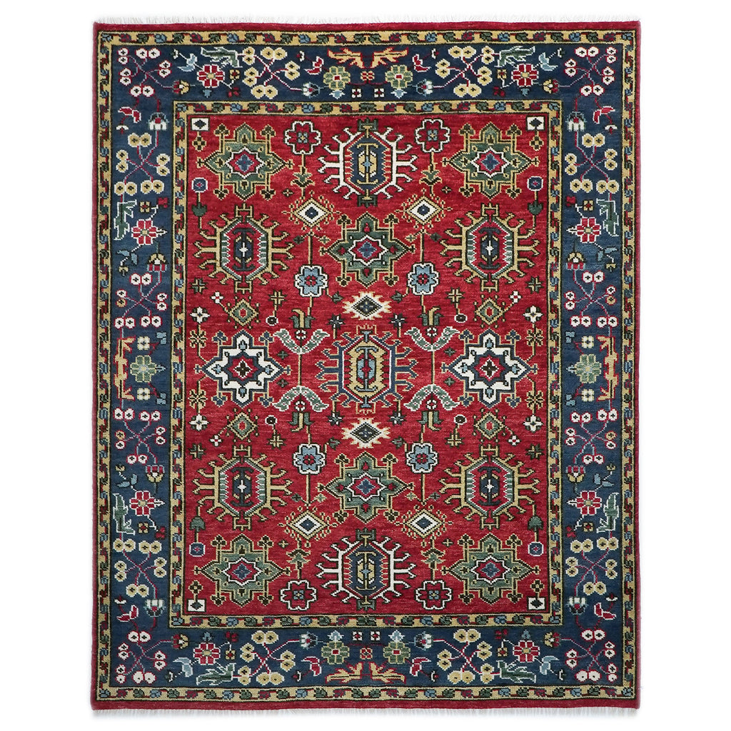 8x10 Red, Navy, Gold Color Hand Knotted Oushak Wool Arts & Crafts Oriental Rug
