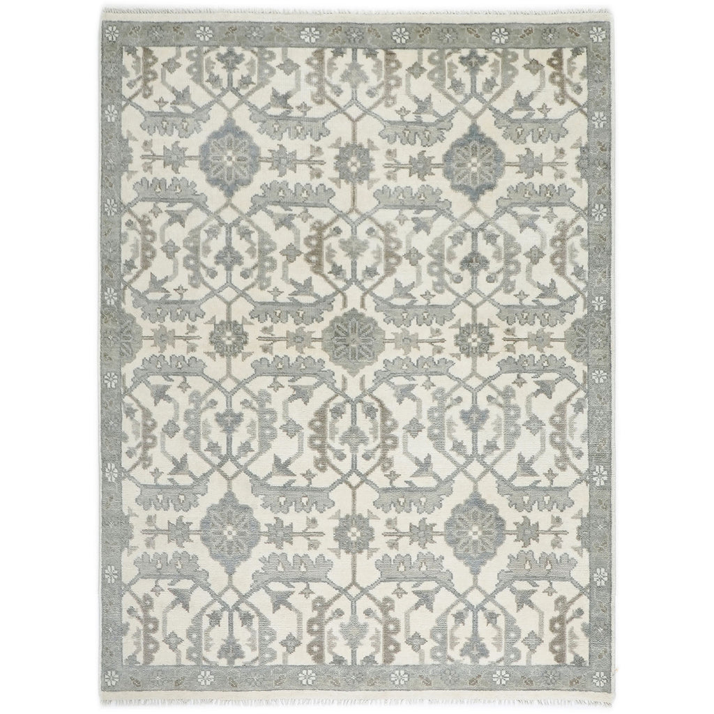 8x10 Ivory, Gray, Beige Color Hand Knotted Oushak Wool Transitional Oriental Rug
