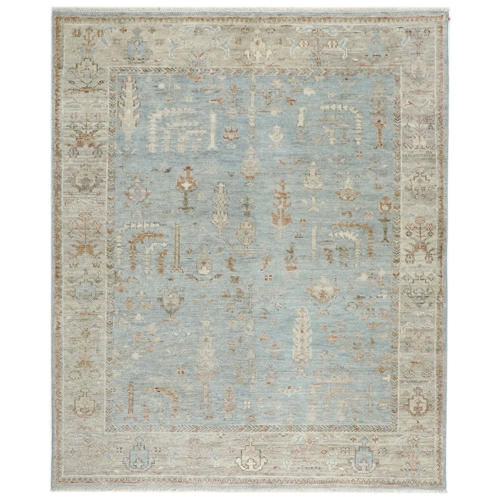 8x10 Blue, Beige, Taupe Color Hand Knotted Oushak Wool Transitional Oriental Rug