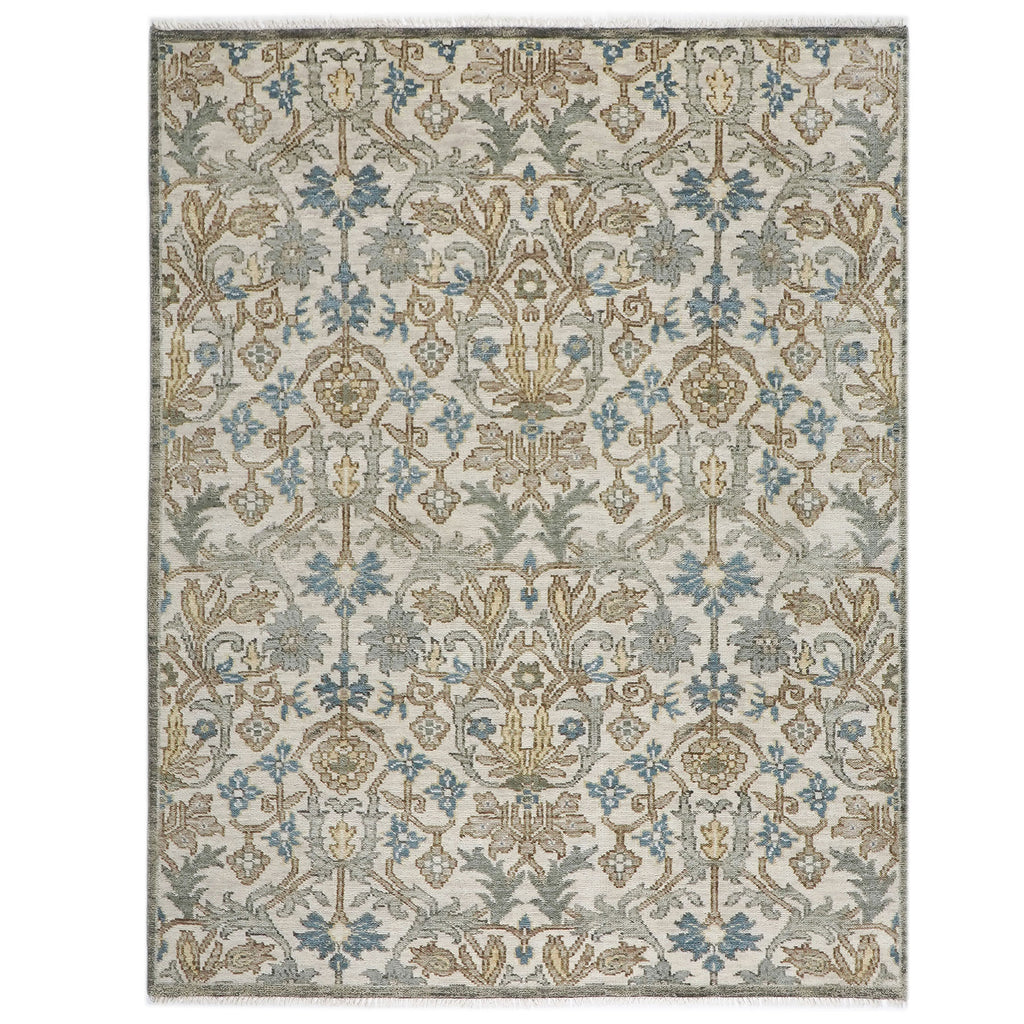 8x10 Beige, Blue, Gray Color Hand Knotted Oushak Wool Transitional Oriental Rug