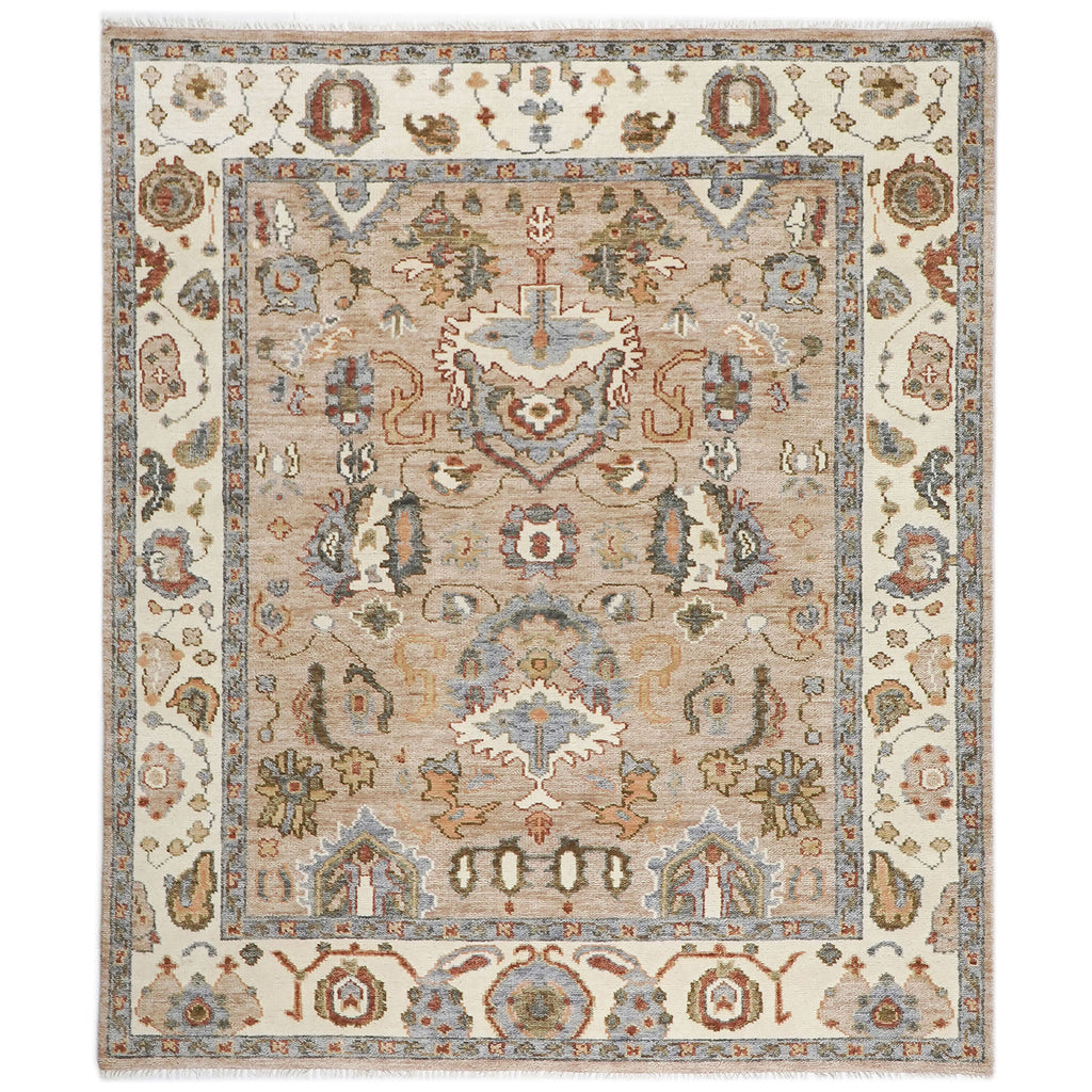 8x10 Mocha, Ivory, Gray Color Hand Knotted Oushak Wool Arts & Crafts Oriental Rug