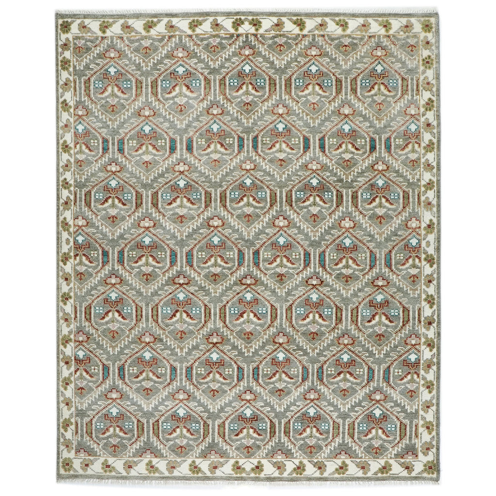 8x10 Gray, Ivory, Rust Color Hand Knotted Oushak Wool Transitional Oriental Rug