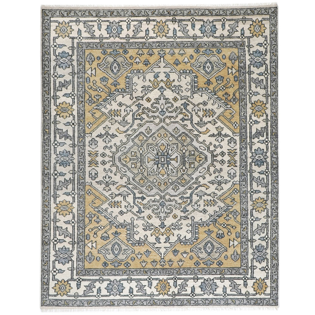 8x10 Ivory, Gold, Gray Color Hand Knotted Oushak Wool Traditional Oriental Rug