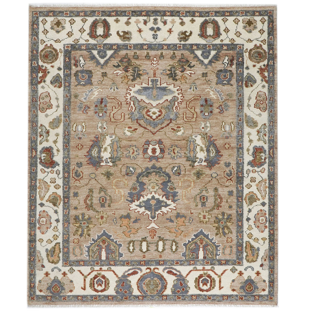 8x10 Mocha, Ivory, Slate Color Hand Knotted Oushak Wool Arts & Crafts Oriental Rug