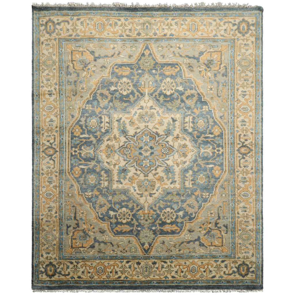 8x10 Blue, Beige, Gold Color Hand Knotted Oushak Wool Traditional Oriental Rug