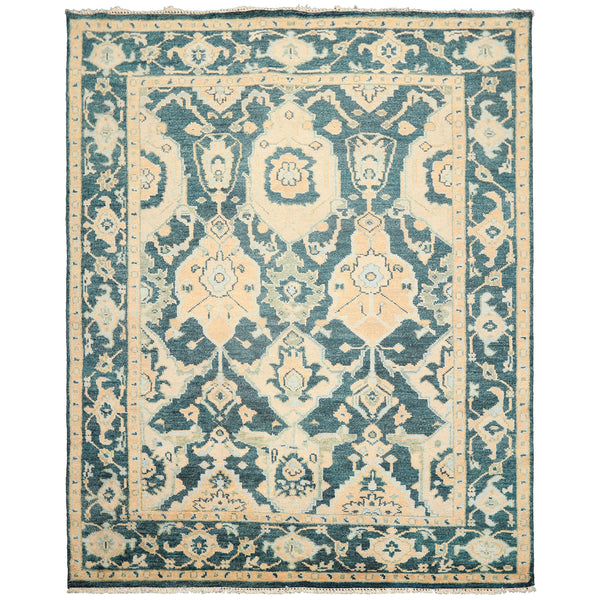 7'10''x10'4'' Teal, Ivory Oushak Traditional Hand Knotted Wool Oriental Area Rug