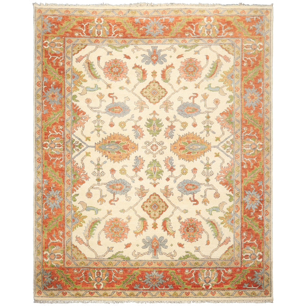 7'10''x9'11'' Ivory, Burnt Orange Oushak Traditional Hand Knotted Wool Oriental Area Rug