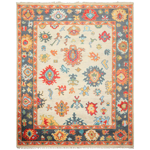7'11''x9'11'' Beige, Gray Oushak Traditional Hand Knotted Wool Oriental Area Rug
