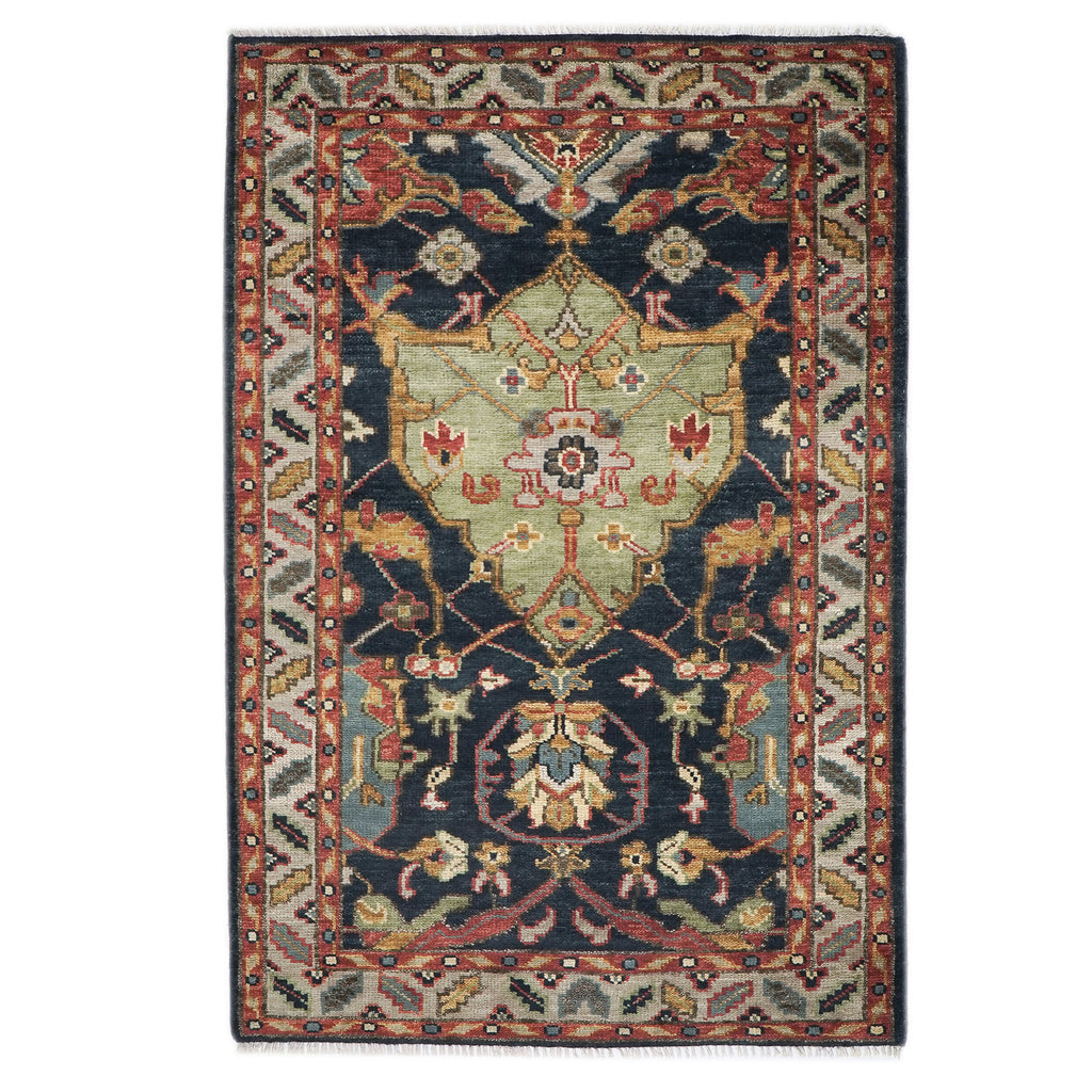 5x8 Blue, Lime, Beige Color Hand Knotted Oushak Wool Arts & Crafts Oriental Rug