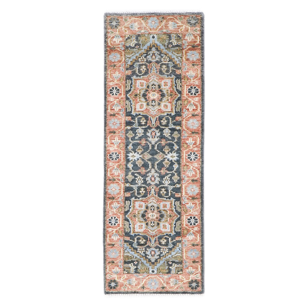Runner Slate, Blush, Sage Color Hand Knotted Oushak Wool Traditional Oriental Rug