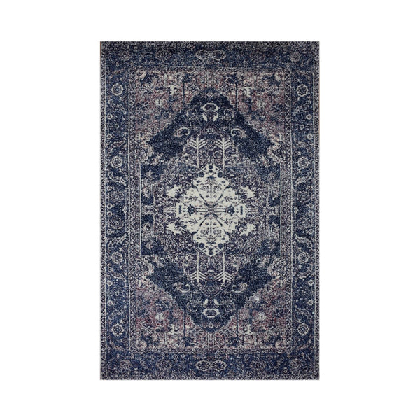 Multi Size Blue Ivory Aubergine Color Hand Woven All-Over Polyester Traditional Oriental Rug