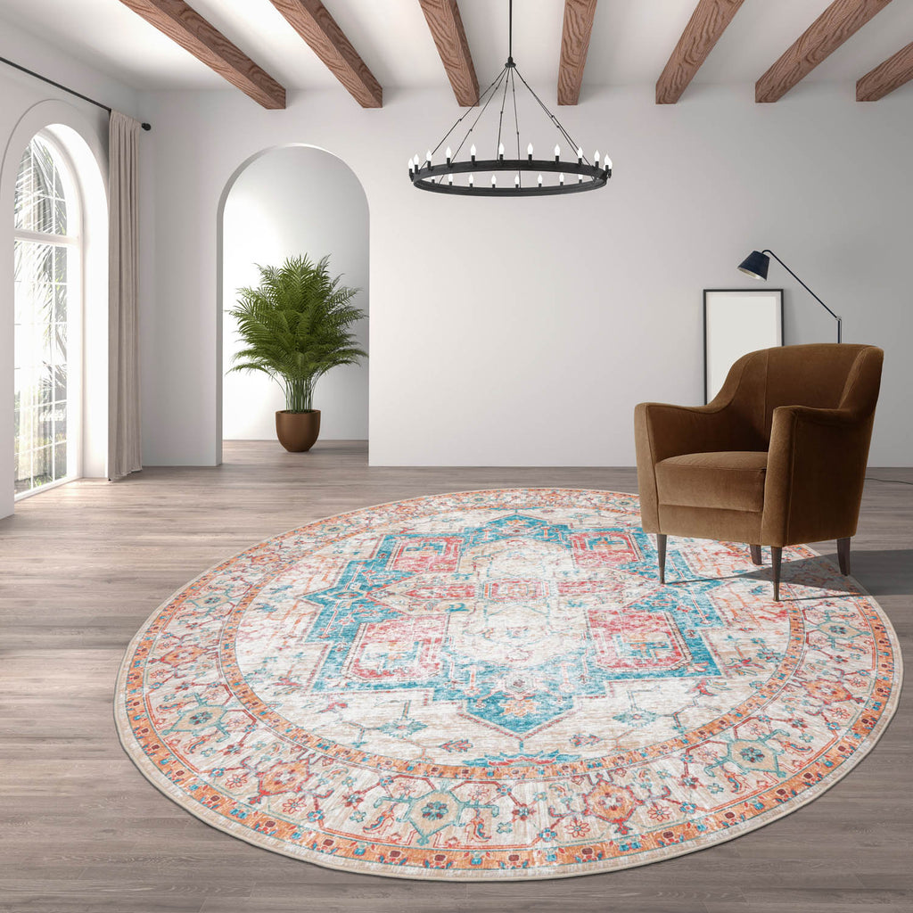 Multi Size Beige Turquoise Coral Color Machine Made Flatweave Polyester Traditional Oriental Rug