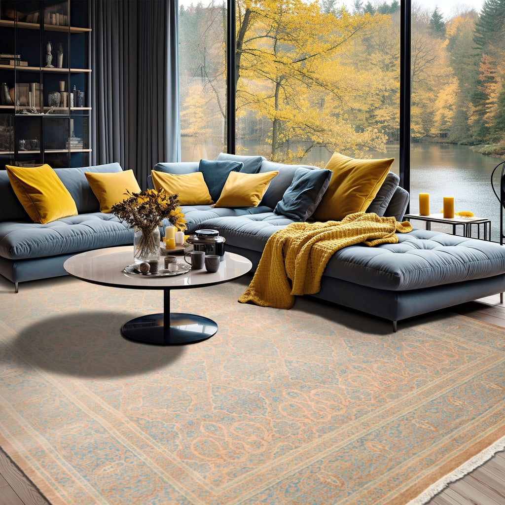 8x10 Beige, Tan, Aqua Color Hand Knotted Pak Persian 100% Wool Traditional Oriental Rug