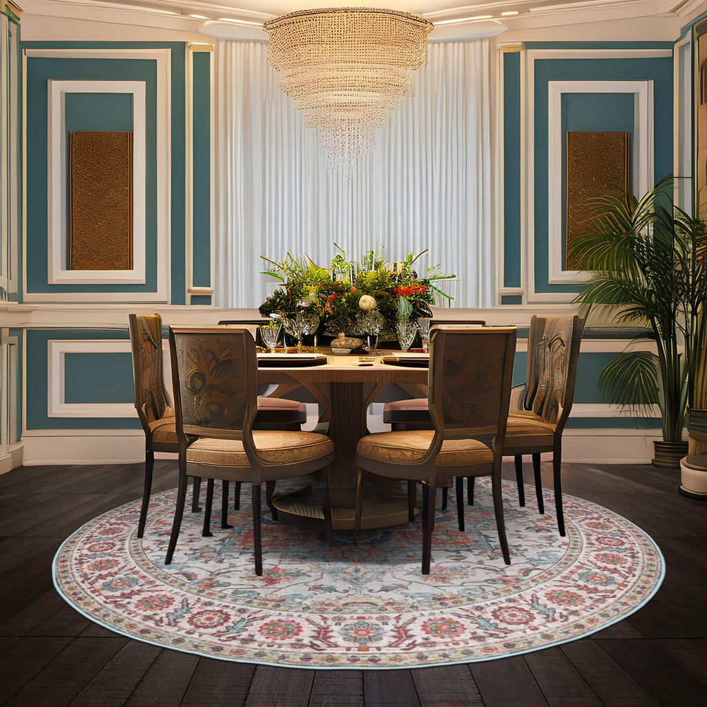 Multi Size Aqua Beige Rust Color Machine Made Flatweave Polyester Traditional Oriental Rug