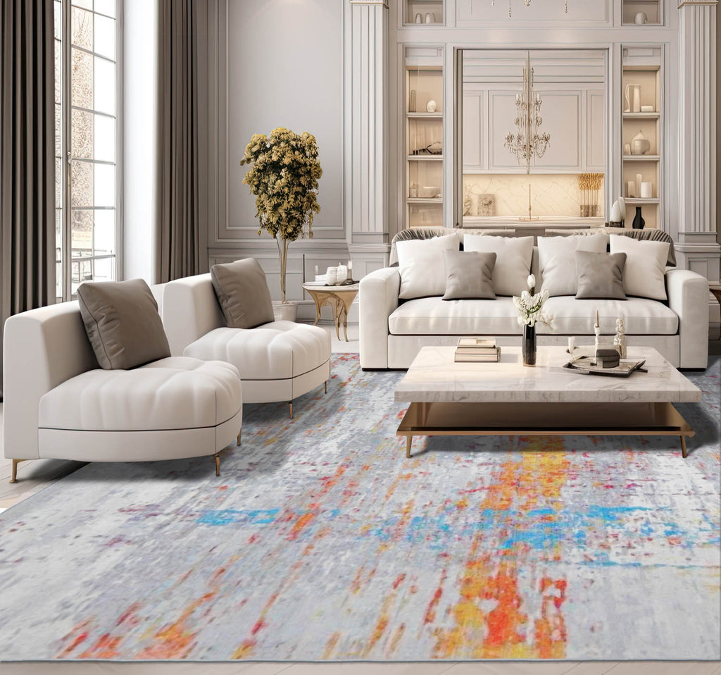 Multi Size Beige Gray Orange Color Machine Made Flatweave Polyester Contemporary/ Abstract Oriental Rug