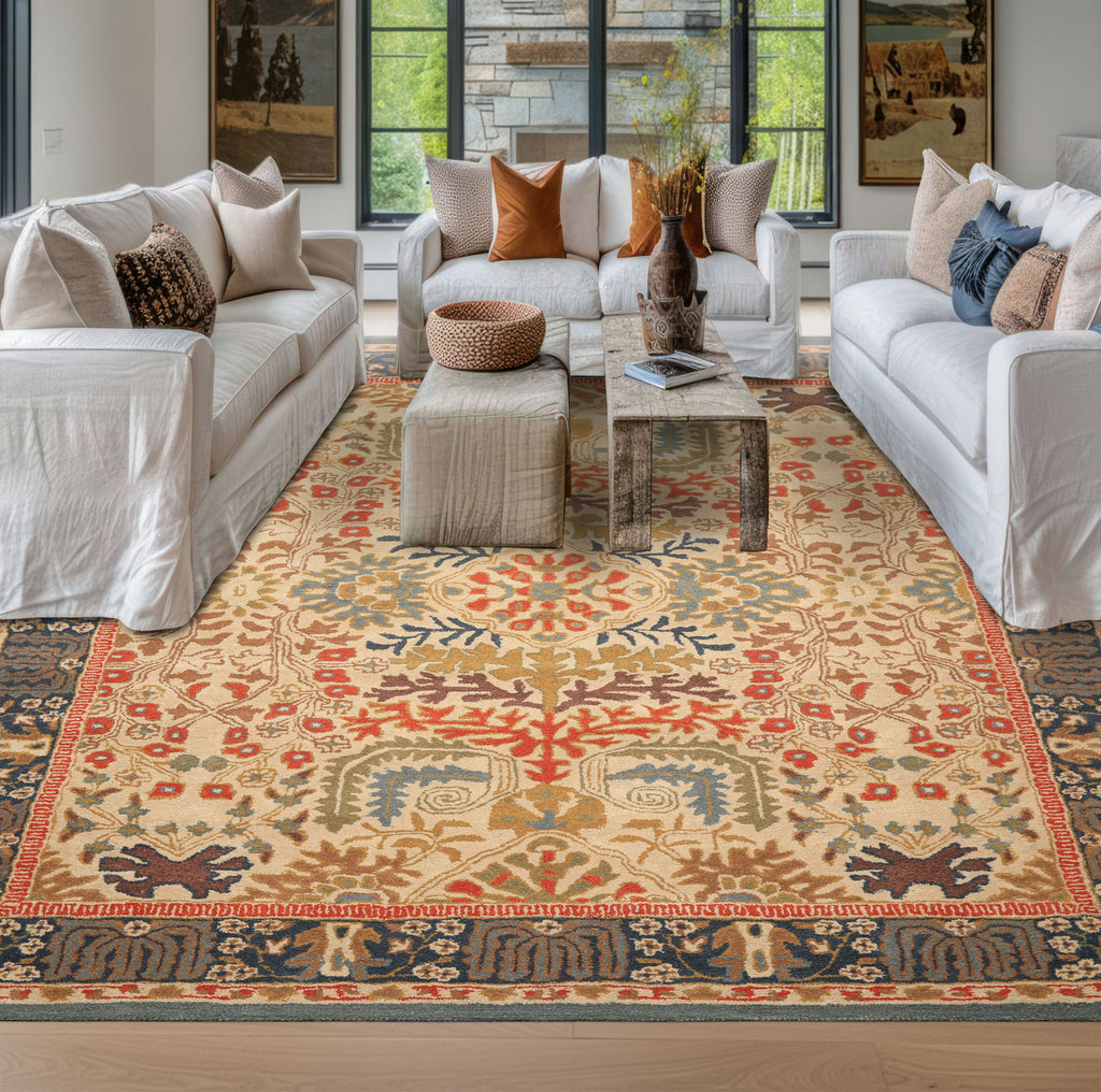 Multi Sizes Beige Handmade Transitional Arts & Craft 100% Wool Oriental Area Rug