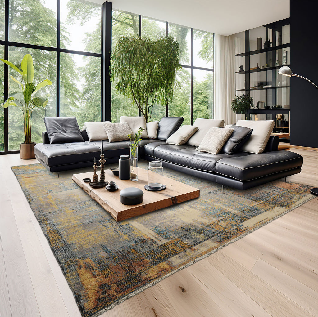 10x14 Beige, Taupe, Gray Color Hand Knotted Sherpa Wool and Silk Modern & Contemporary Oriental Rug