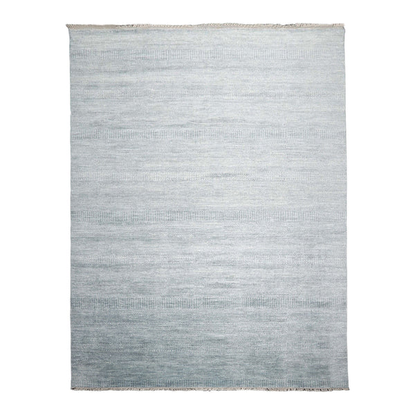 10x14 Gray Blue White Color Hand Knotted All-Over Wool & Silk Modern Oriental Rug